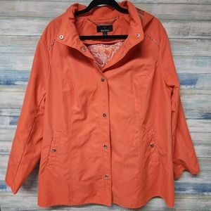 Orange Paisley Plus Size 1X Womens Hooded Rain Jacket Dennis Basso New